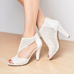 Avon White Open Toe Laser Cut High Heel Sandals